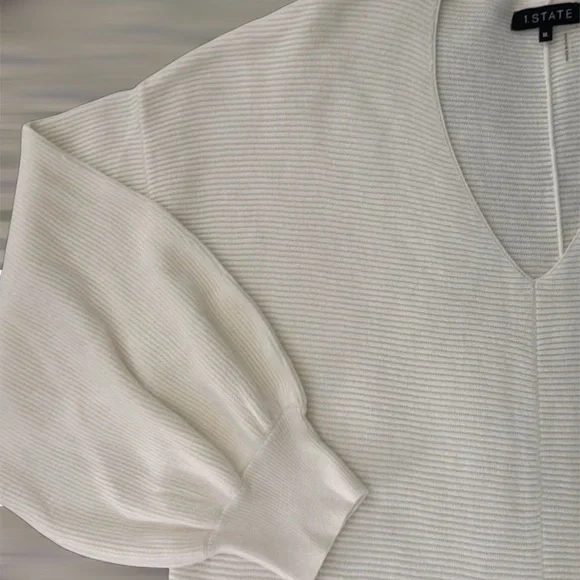 NEW 1. STATE Balloon Sleeve Ribbed Sweater in Antique White XL NWT - Picture 9 of 11